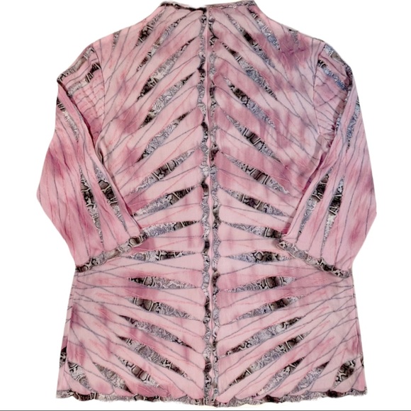 Obstinee By Ika size 12 unique pink & grey zip up shirt with lace & 3/4 sleeves - Picture 11 of 16